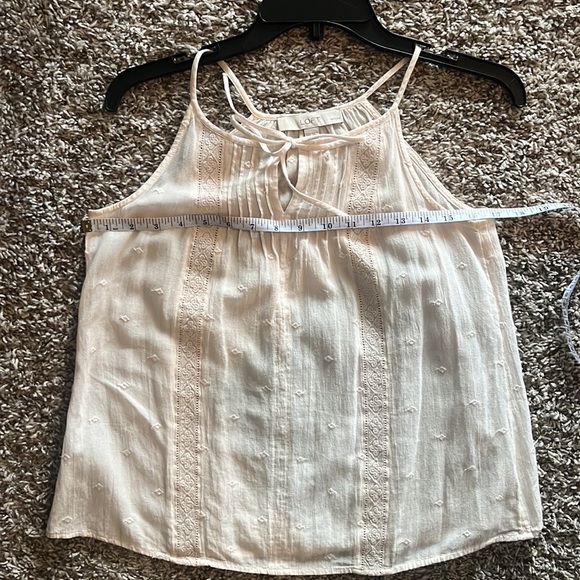 NWOT Loft Billowing Summer Embroidered Tank Top Spaghetti Strap Cream/Peach - Picture 6 of 8